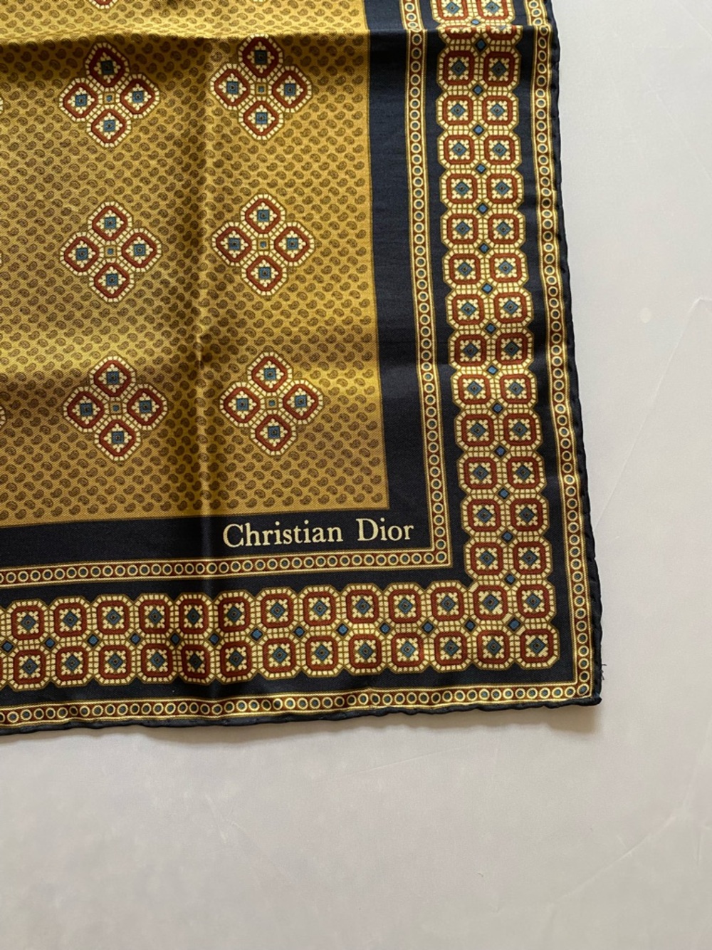 Vintage Christian Dior Silk Pocket Square 18.5”x18.5” Hand Rolled Hems - Picture 2 of 7